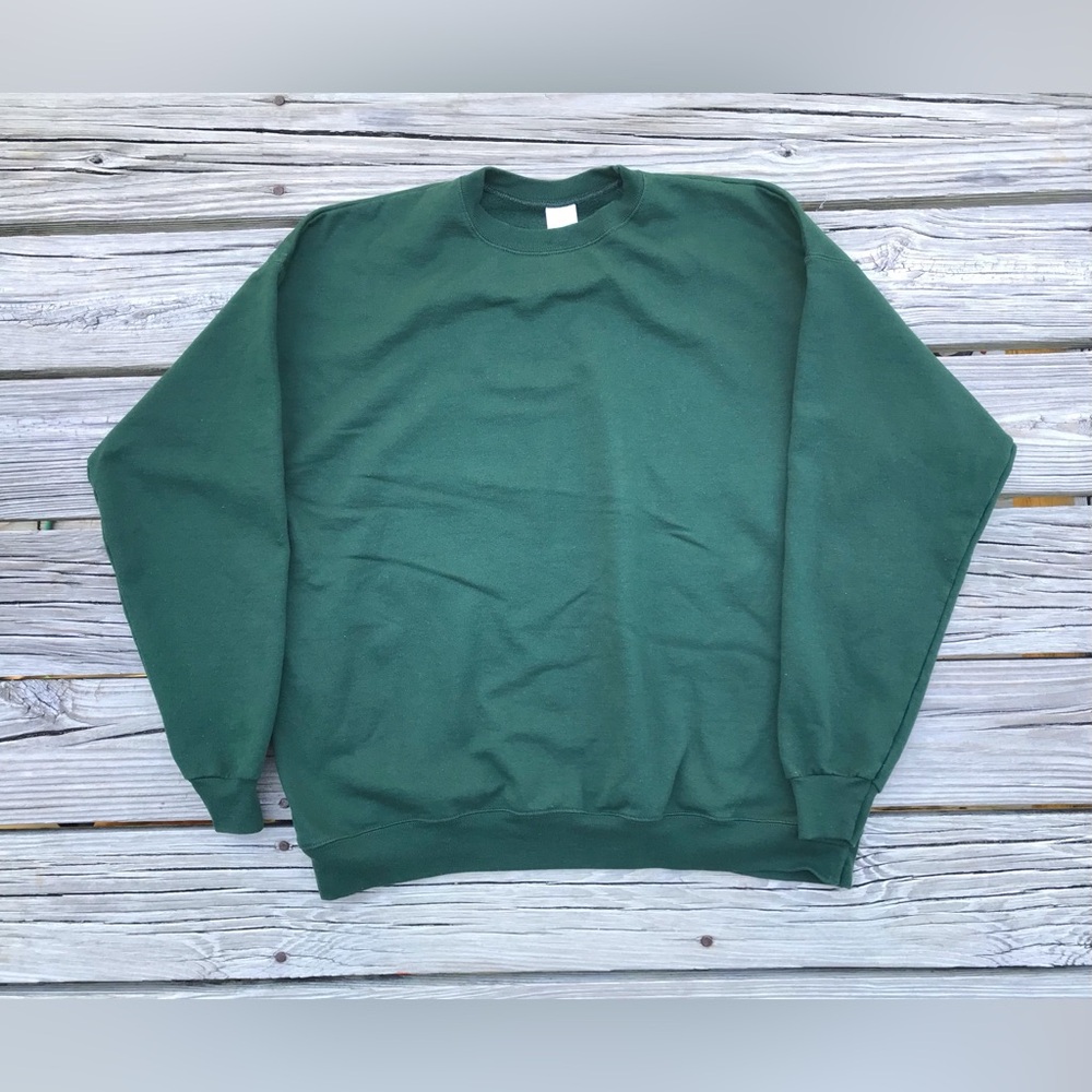 Mens XL HANES Eco Smart Solid Dark Hunter Green Pullover Crewneck Sweatshirt